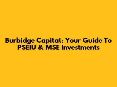 Burbidge Capital: Your Guide To PSEIU & MSE Investments