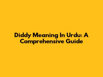 Diddy Meaning In Urdu: A Comprehensive Guide