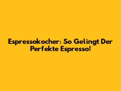 Espressokocher: So Gelingt Der Perfekte Espresso!