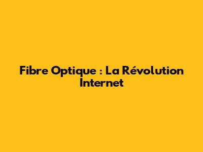 Fibre Optique : La Révolution Internet