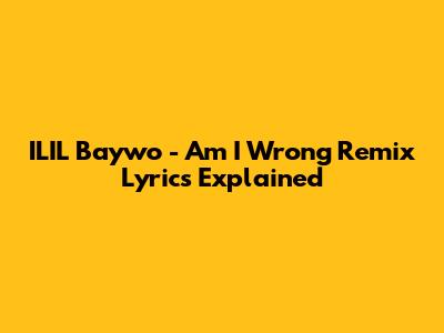 ILIL Baywo - 'Am I Wrong' Remix Lyrics Explained