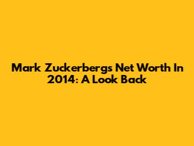 Mark Zuckerberg's Net Worth In 2014: A Look Back