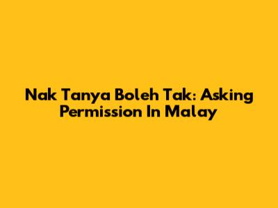 Nak Tanya Boleh Tak: Asking Permission In Malay