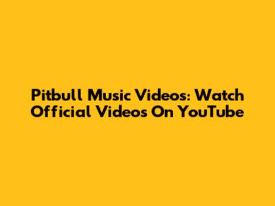 Pitbull Music Videos: Watch Official Videos On YouTube