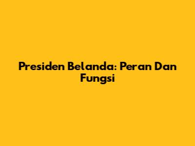 Presiden Belanda: Peran Dan Fungsi